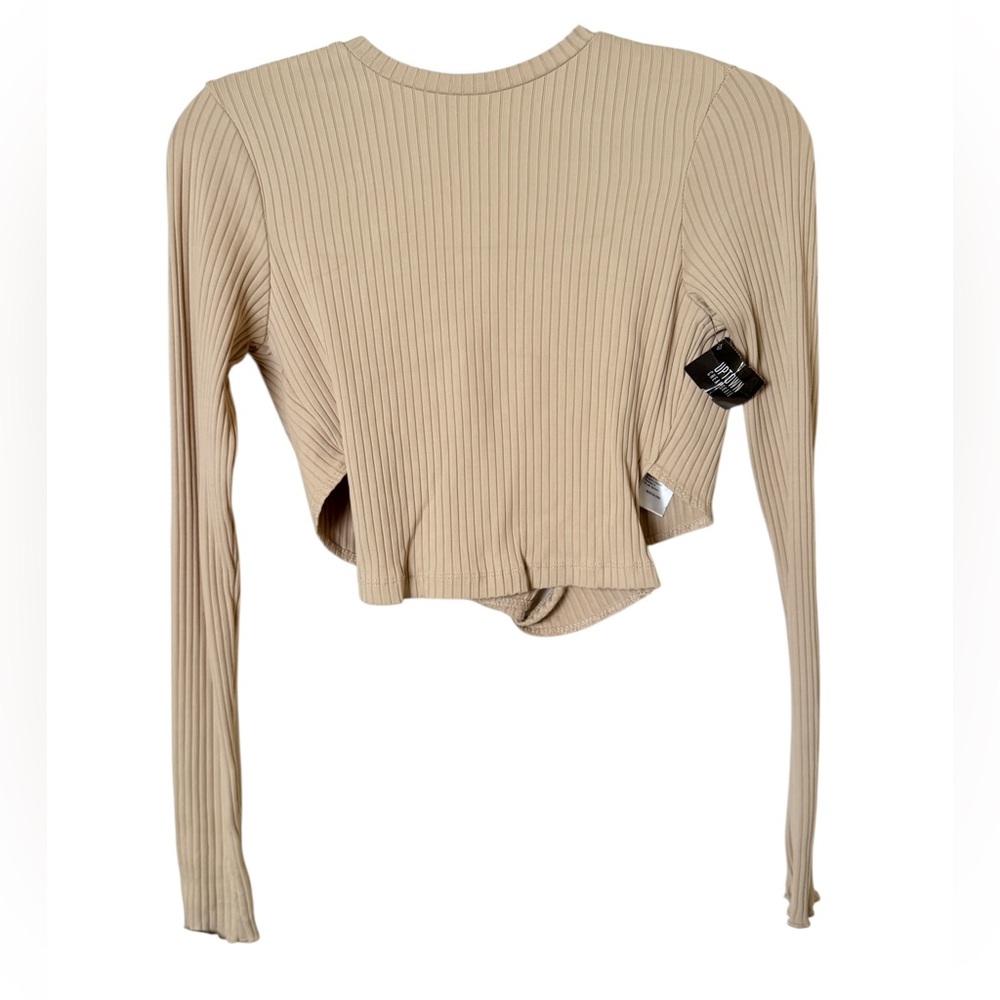 Sybilla Small Elegant Beige Ribbed Long Sleeve Cropped Top